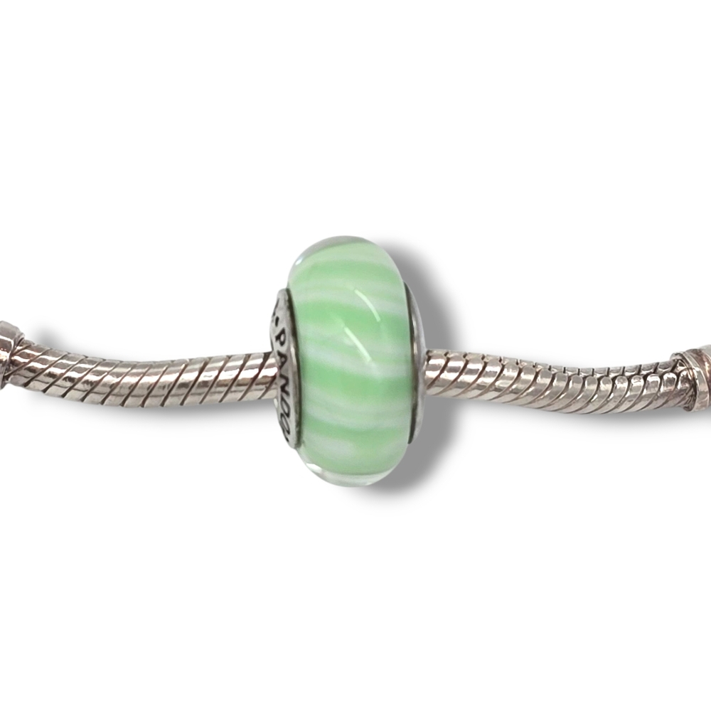 PANDORA Light Aqua/Green Candy Stripes Murano Glass Bead Charm S925 Retired - Picture 8 of 16